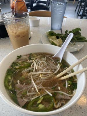 Rare steak pho with Vietnamese iced coffee