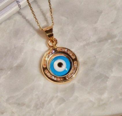 14k Solid Gold Evil Eye Pendant