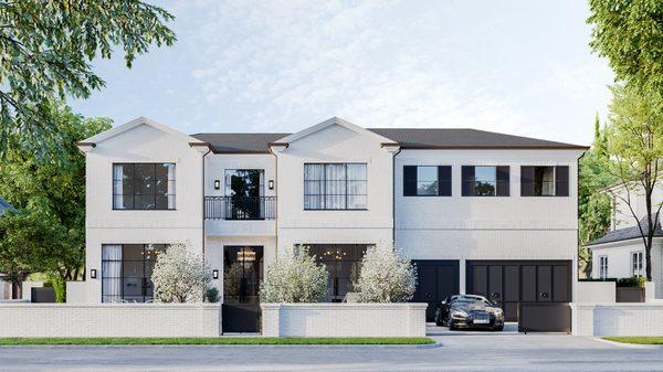 Single family white brick Georgian revival house designed by Bureau Namas.