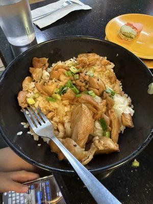 Chicken teriyaki and white rice so gross the chicken almost tasted raw my daughter took a few bites couldn't even eat it.