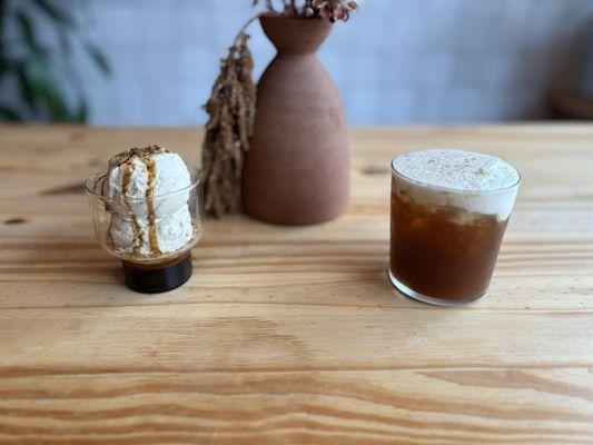Tortilla ice cream affogato and Piña cold brew