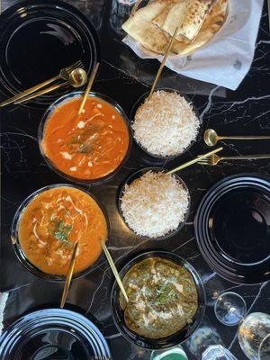 Naan, masala, butter chicken