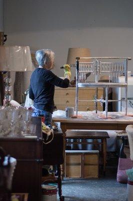 Painting in the shop.