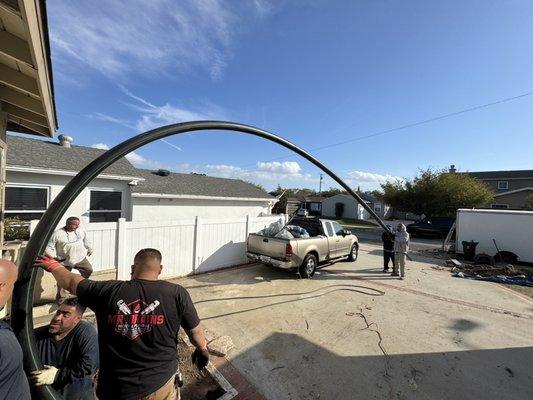 Customer is performing pipe burst replacement due to root intrusion in the sewer line."