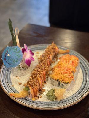 Shaggy dog roll and volcano roll