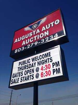 Augusta Auto Auction is locally owned and operated; We are Open to the Public every Thursday Night.