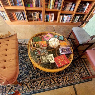 Seasonally decorated reading area.