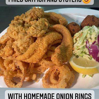 Combo 2 Fried Catfish and Oyster with Homemade Onion Rings
