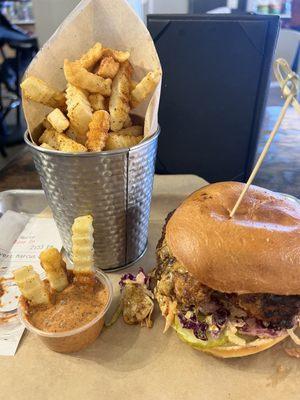 Spicy crispy chicken sandwich and fries combo