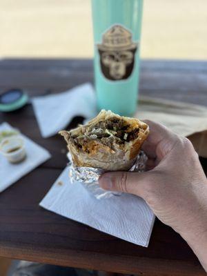 Carne Asada Burrito with green and red salsas. So good!!