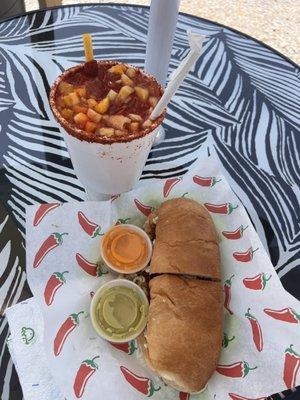 Steak torta and a Rusa (non-alcoholic drink)