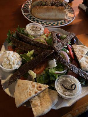 Greek salad with lamb gyro
