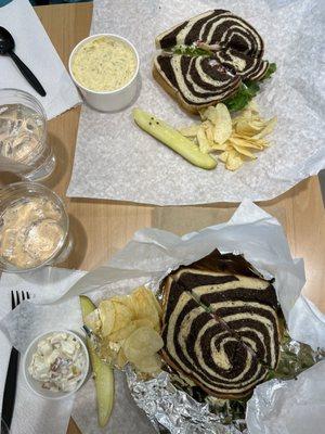 Sandwiches come with potato salad, coleslaw or chips and a yummy pickle. They also have soups!