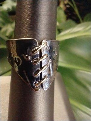 Sterling Silver and Gold Corset Ring