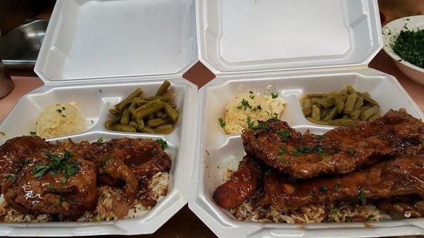 Smothered Ribs and two sides.