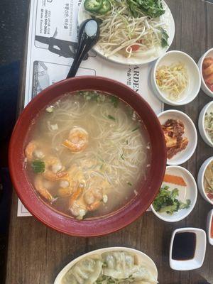 Shrimp pho and boiled dumplings