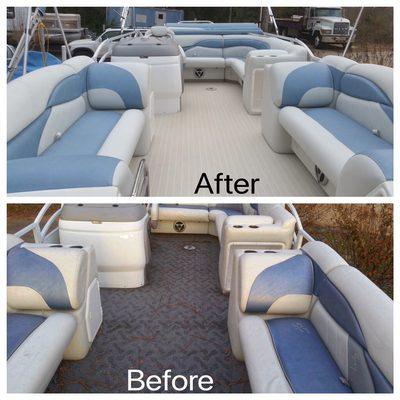 Boat upholstery and flooring replacement.