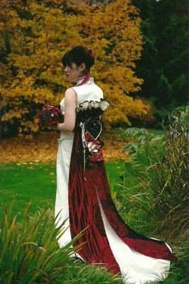 Custom modern kimono wedding gown.