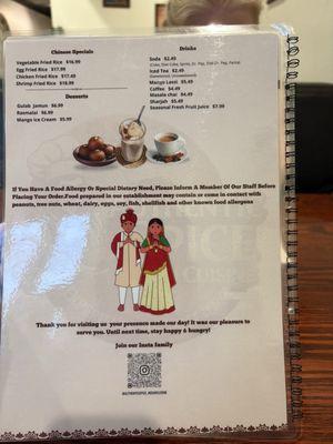Menu back page