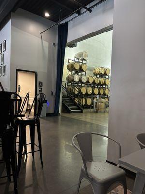 Seating and entrance to distillery