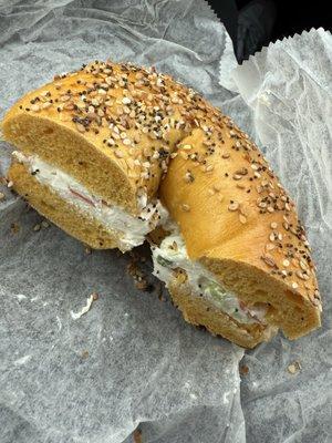 Egg everything bagel with vegetable cream cheese