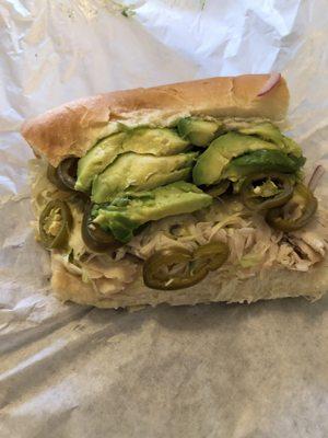 Turkey avocado pepper jack cream cheese jalapeños sandwich!