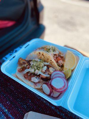 Lobster taco and fish taco