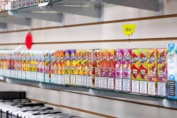 Popular ejuice selection on the shelf at Smoker Choice 3