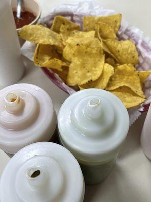 Hot sauce, salsa, and chips