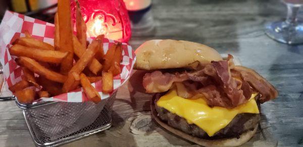 Triple Bacon Cheeseburger and Sweet Potato Fries. DELICIOUS.