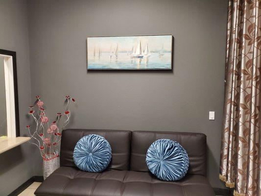 "Lakewood Massage's" calming lobby ambience.