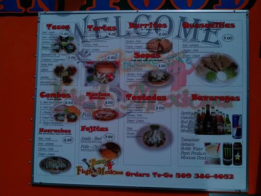 The menu full of delicious food