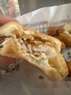 Fish sandwich inside so most