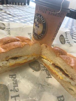 Bacon egg and cheese on a roll