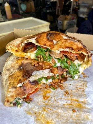 Pepperoni, Sausage, Chorizo, and Spinach Calzone. Dinner 11/6/2022