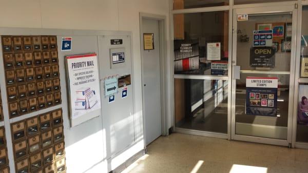 Inside the post office lobby