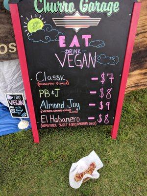 eat drink vegan churro garage PB&J peanut butter jelly churros;menu