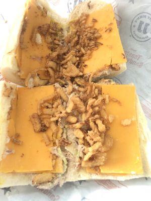 Tuna with cheese I ordered sandwich without lettuce or tomatoes. $7.95. Where's the tuna?