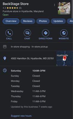 Came on a Saturday and came to a closed store