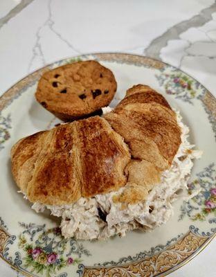 Chicken salad sandwich and chocolate chip cookie