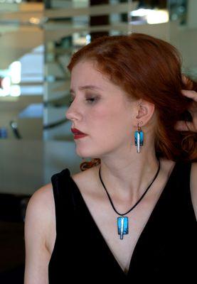 Bronco Sue earring and necklace set made from natural rawhide. Lightweight and hypo-allergenic.