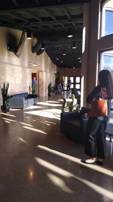 Restrooms down the hall.