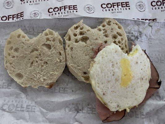 Ham egg and cheese on a "toasted" english muffin. Sad.