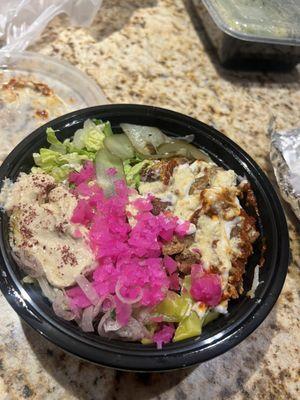 1/2 rice 1/2 lettuce Chicken Shawarma Bowl.