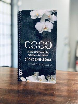 Menu with lamination both sides. Size 4.75x9 inch. Coil Binding.