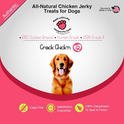 Crack Chick'n - Chicken Jerky Dogs Treats made from 100% human grade chicken breast #crackchickn