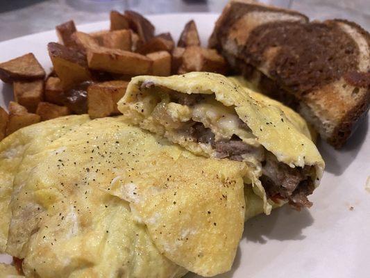 Steak bomb omelette