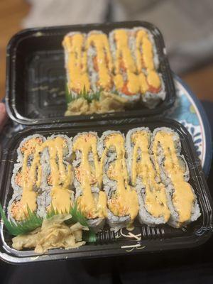 Spicy Tuna Roll, Spicy Salmon Roll, Spicy Shrimp Roll and Spicy Kani Roll