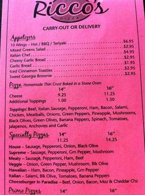 Ricco's Menu