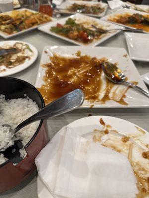 Sesame chicken, spicy tofu, and etc